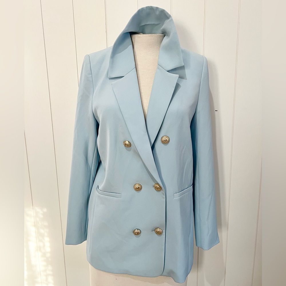 Generation Love NWT Leighton Crepe Blazer Light Blue Double-Breasted Size M FLAW